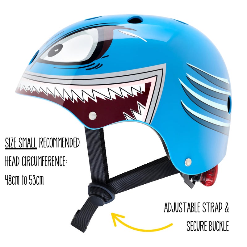 Hornit Mini Lids Kids Helmet. Fully-Adjustable Multi-Sport Hard Shell Helmet with Rear Safety Light, Small, Shark - Image 4